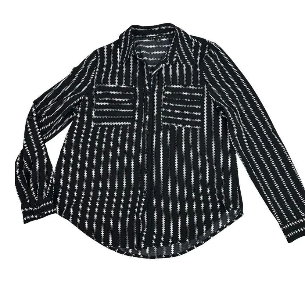HAUTE MONDE Women’s Blouse Small Button Front Long Sleeve Stripe